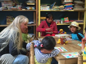 Diana helping local children at community center