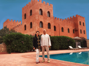 Owners Helene and Hasan Aboutayeb in front of the Atlas Kasbah Ecolodge